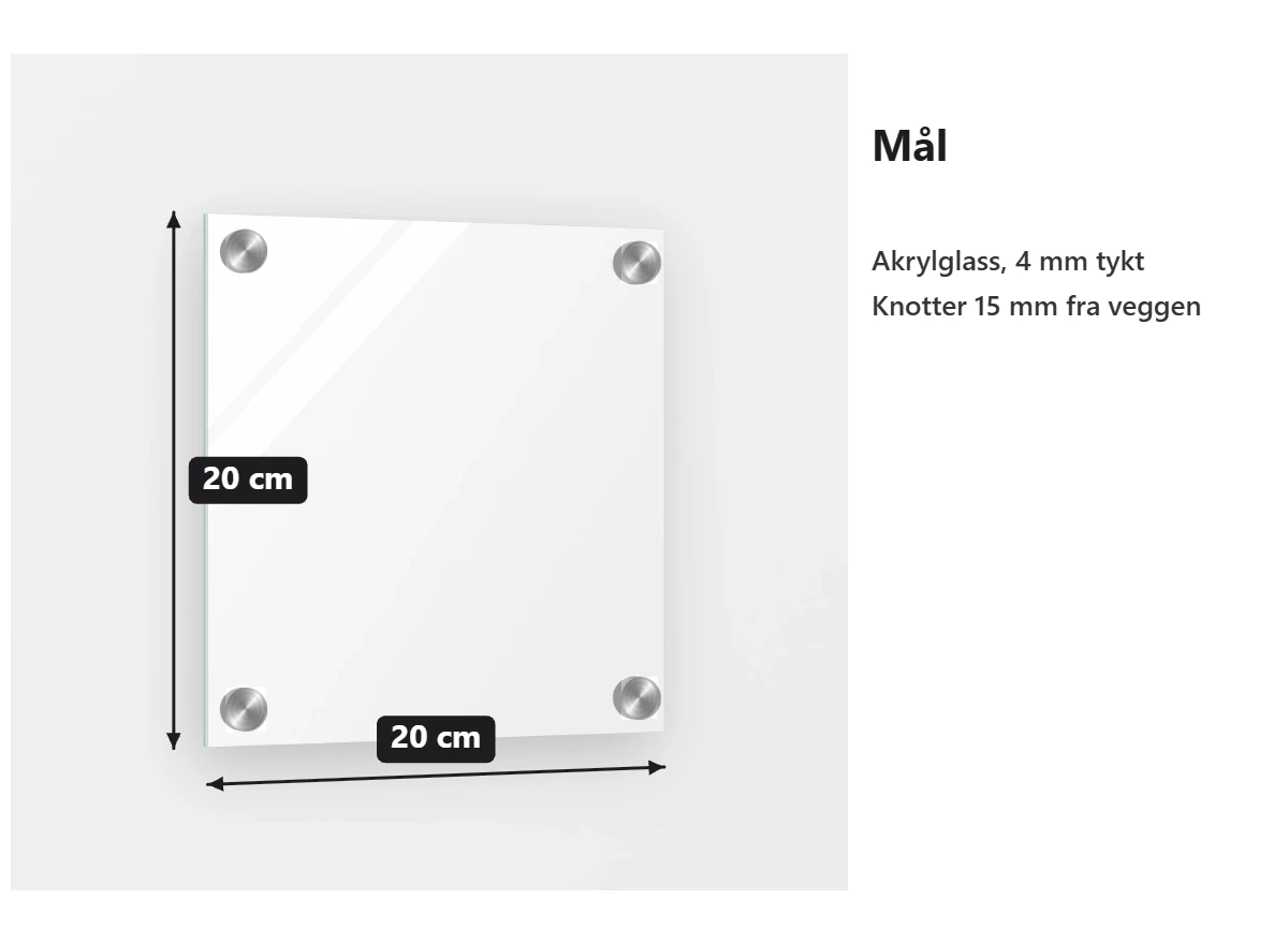 Akrylglass 20 × 20 cm, 4 mm tykt.