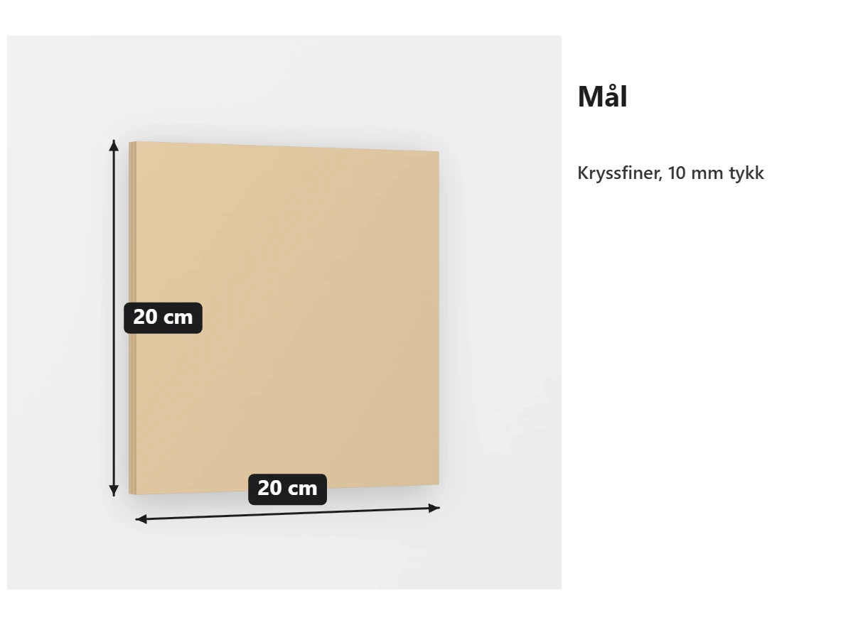 Bilde på tre 20 × 20 cm, 10 mm kryssfiner.