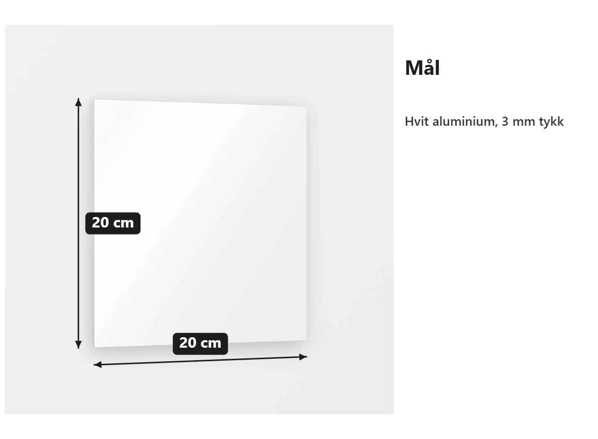 Metallprint 20 × 20 cm, hvit aluminium 3 mm tykk.